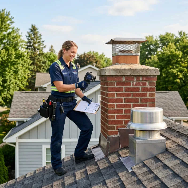 Technician inspecting a Mitchell Park roof cavity and ductwork for a dead bird